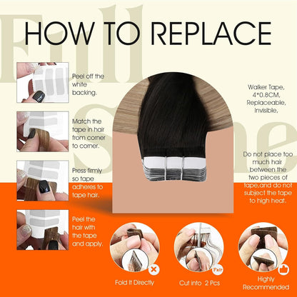 Tape Ins Human Hair Extensions Color 1B Black Ombre 18 Ash Blonde Remy Hair Exte