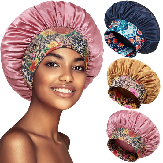 3 Pack Satin Bonnet Silk Hair Bonnet for Sleeping, Sleep Bonnets for Women Large