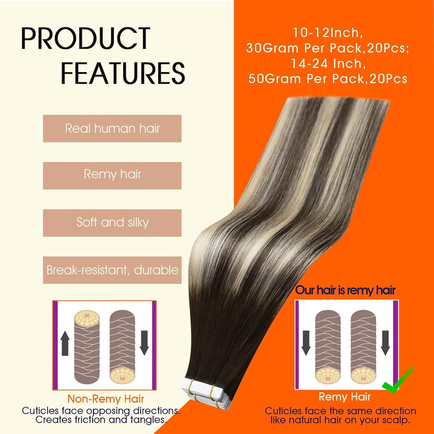 Tape in Hair Extensions Color 2/60/2 Brown and Blonde Tape in Extensions 12Inch