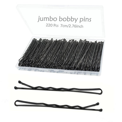 220Pcs Large 2.76-Inch Bobby Pins for Women, Super Grip Black Hair Clips with Bo