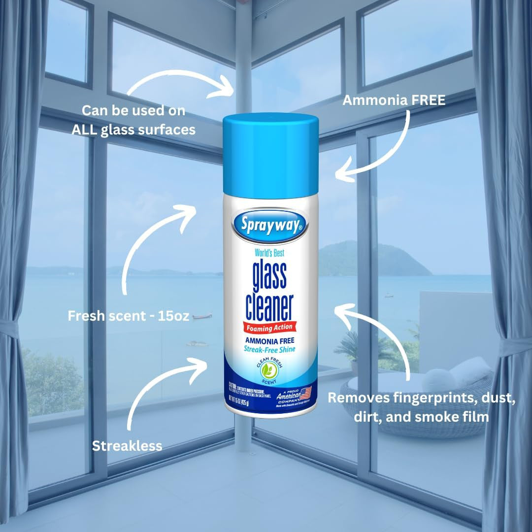 Ammonia-Free Glass Cleaner, Foaming Action - Streakless Shine, 15 Ounce (Pack of