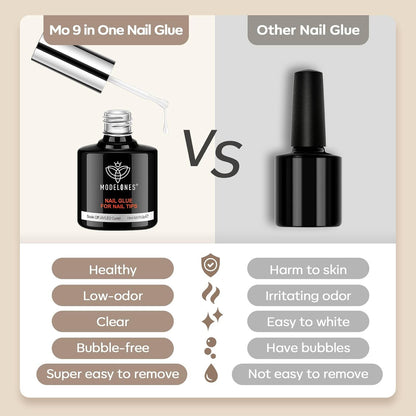 9 in One Nail Glue Polish Set Brush on Gel Nail Glue 15Ml for Rhinestone, Base G