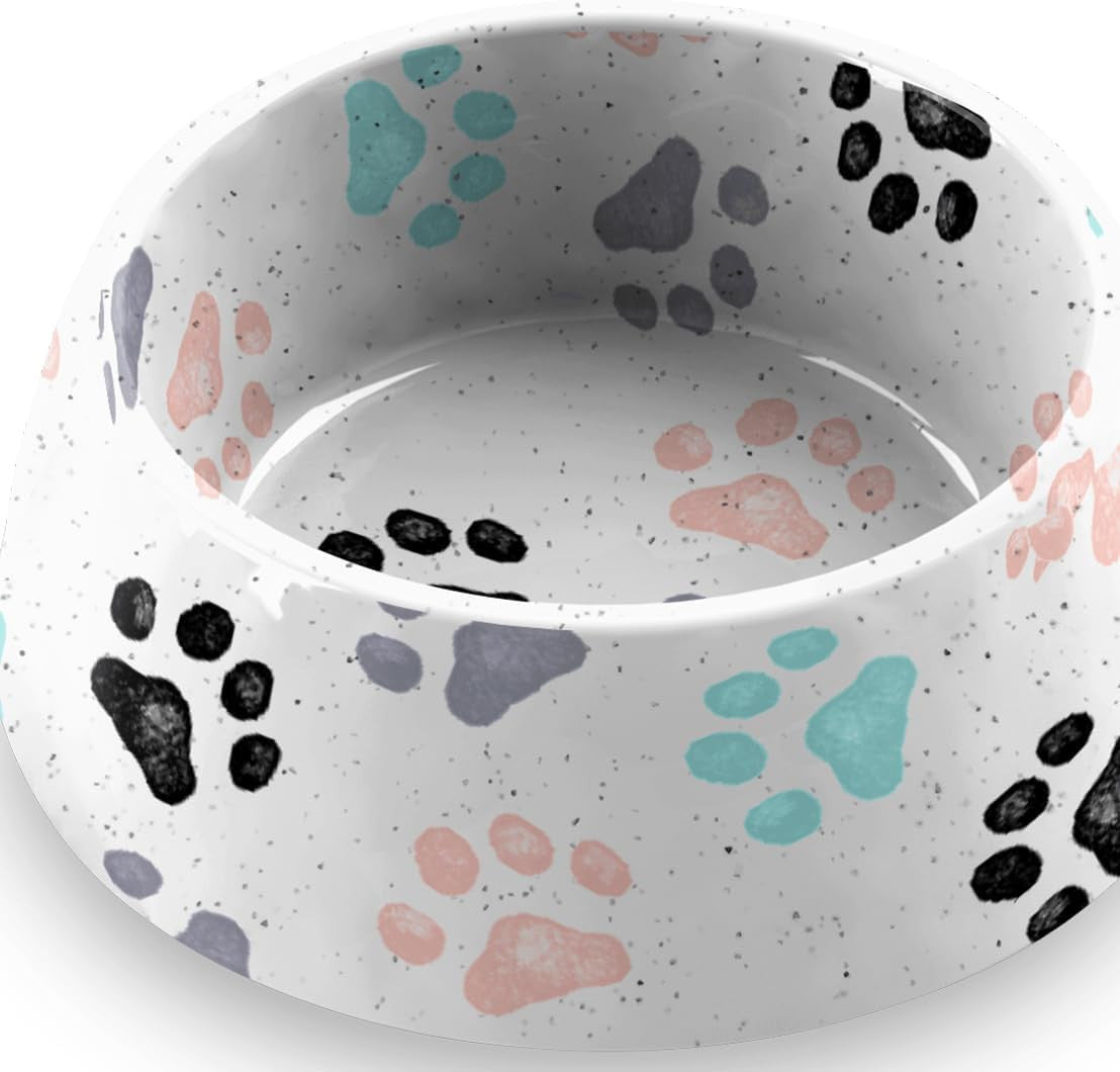 Retro Fun Paw Print Pet Bowl for Food and Water, Pure Melamine, Shatterproof, La