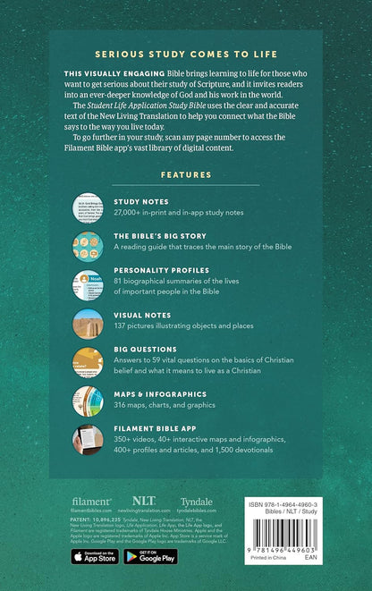 NLT Student Life Application Study Bible, Filament Enabled (Softcover, Red Lette