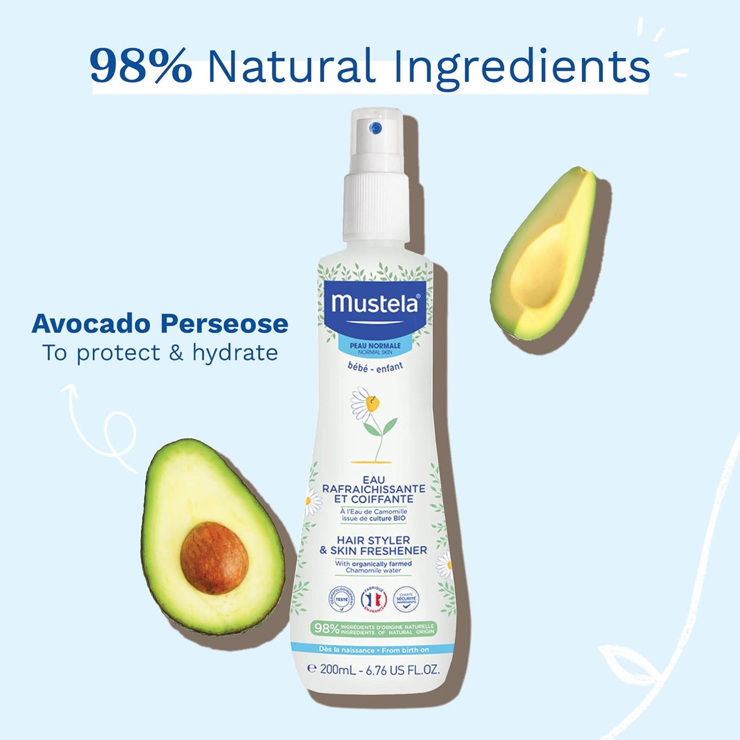 Mustela Baby Hair Styler & Skin Freshener - with Natural Avocado & Chamomile Wat