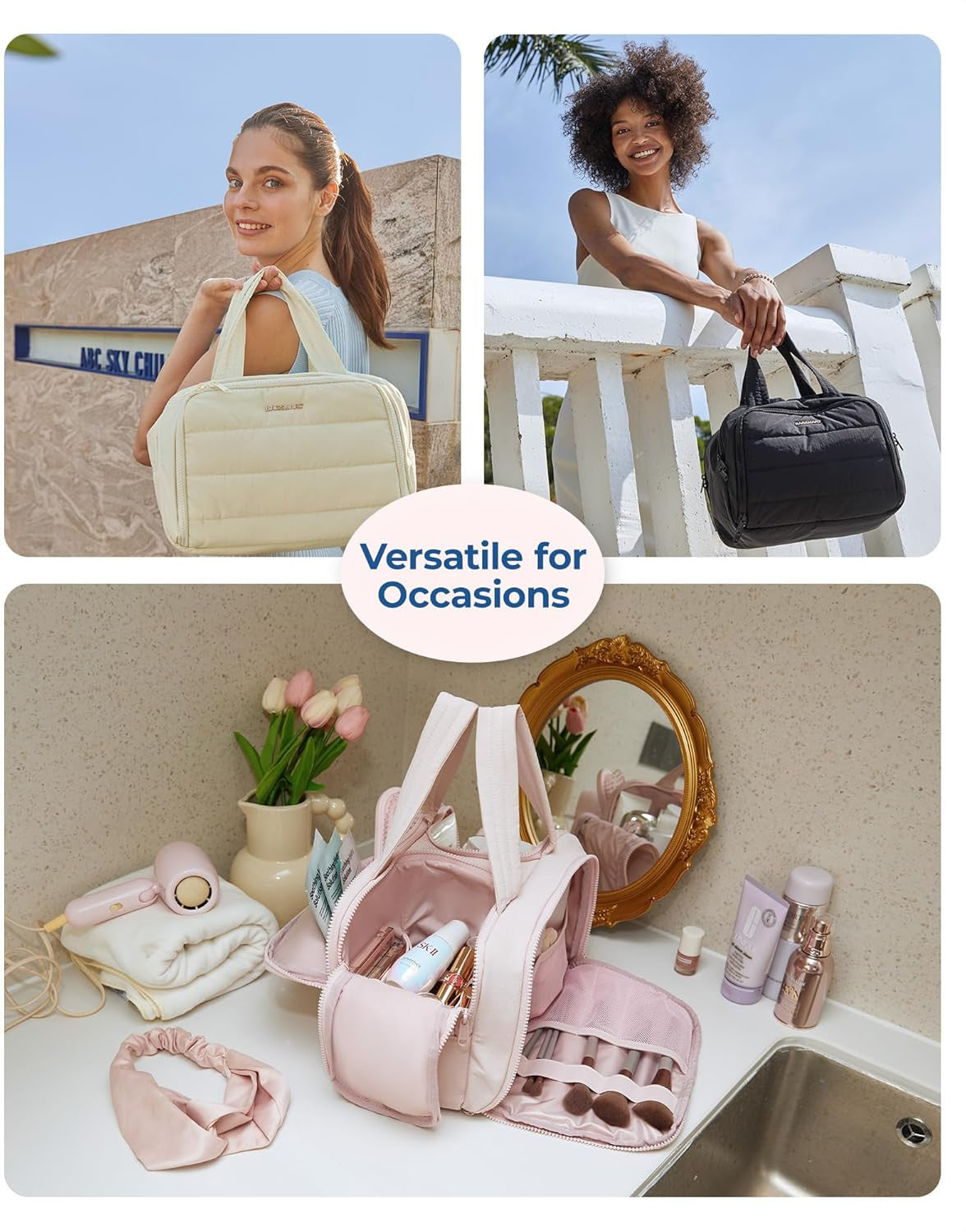 Travel Toiletry Bag, Lightweight Large Wide-Open Travel Bag for Women, Puffy Cos