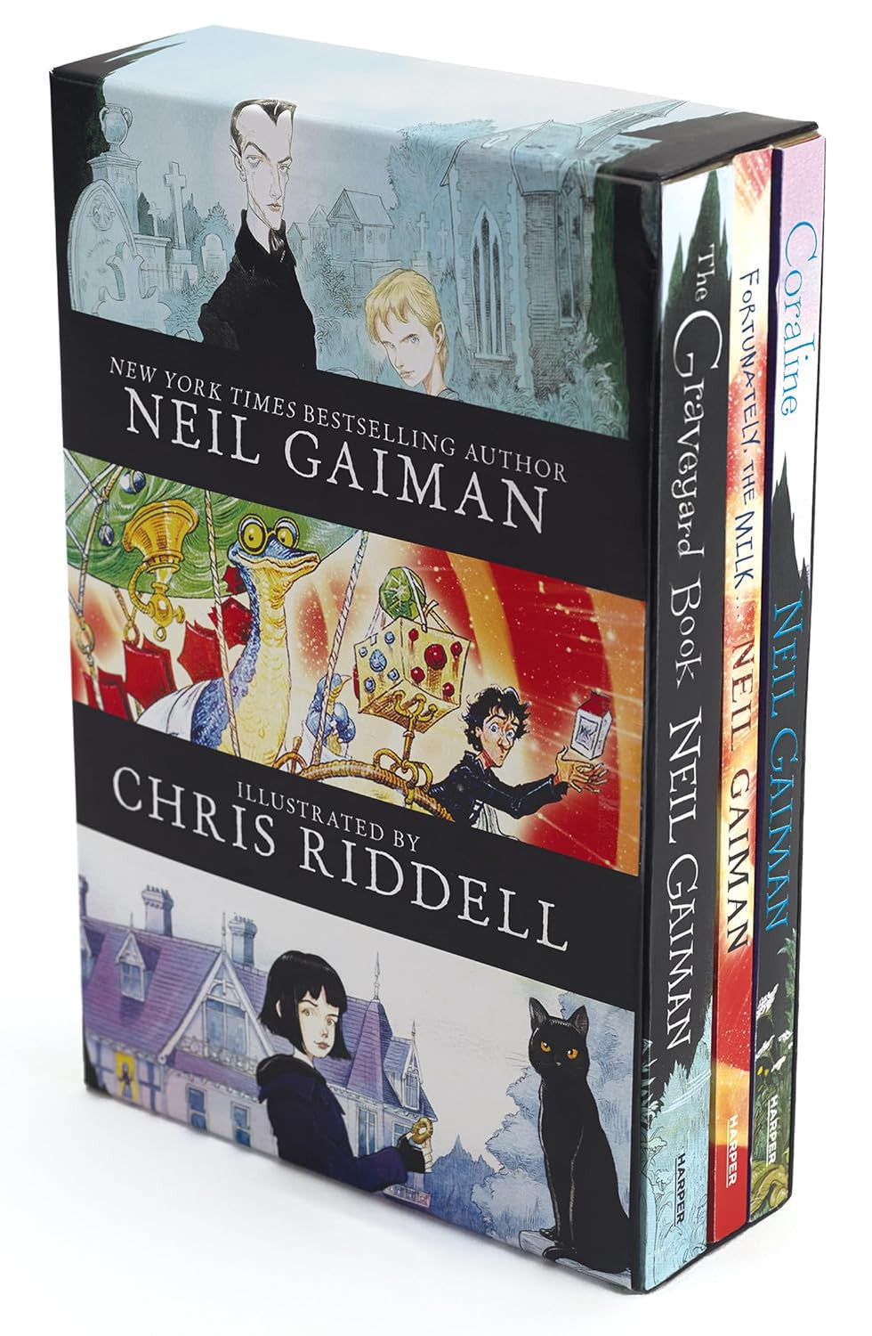 Neil Gaiman/Chris Riddell 3-Book Box Set: Coraline; the Graveyard Book; Fortunat