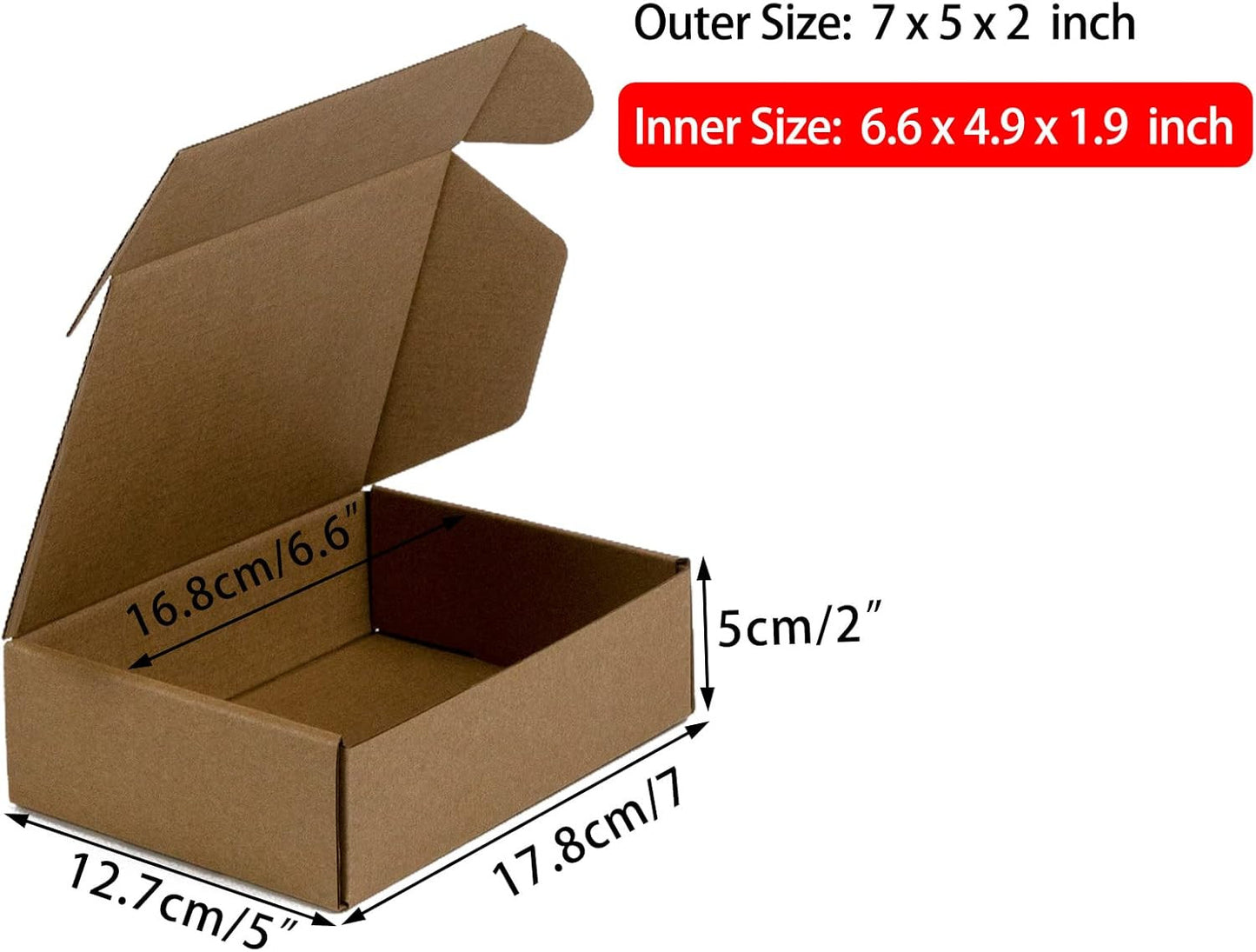 7X5X2 Inches Shipping Boxes Pack of 25, Brown Corrugated Cardboard Boxes for Sma
