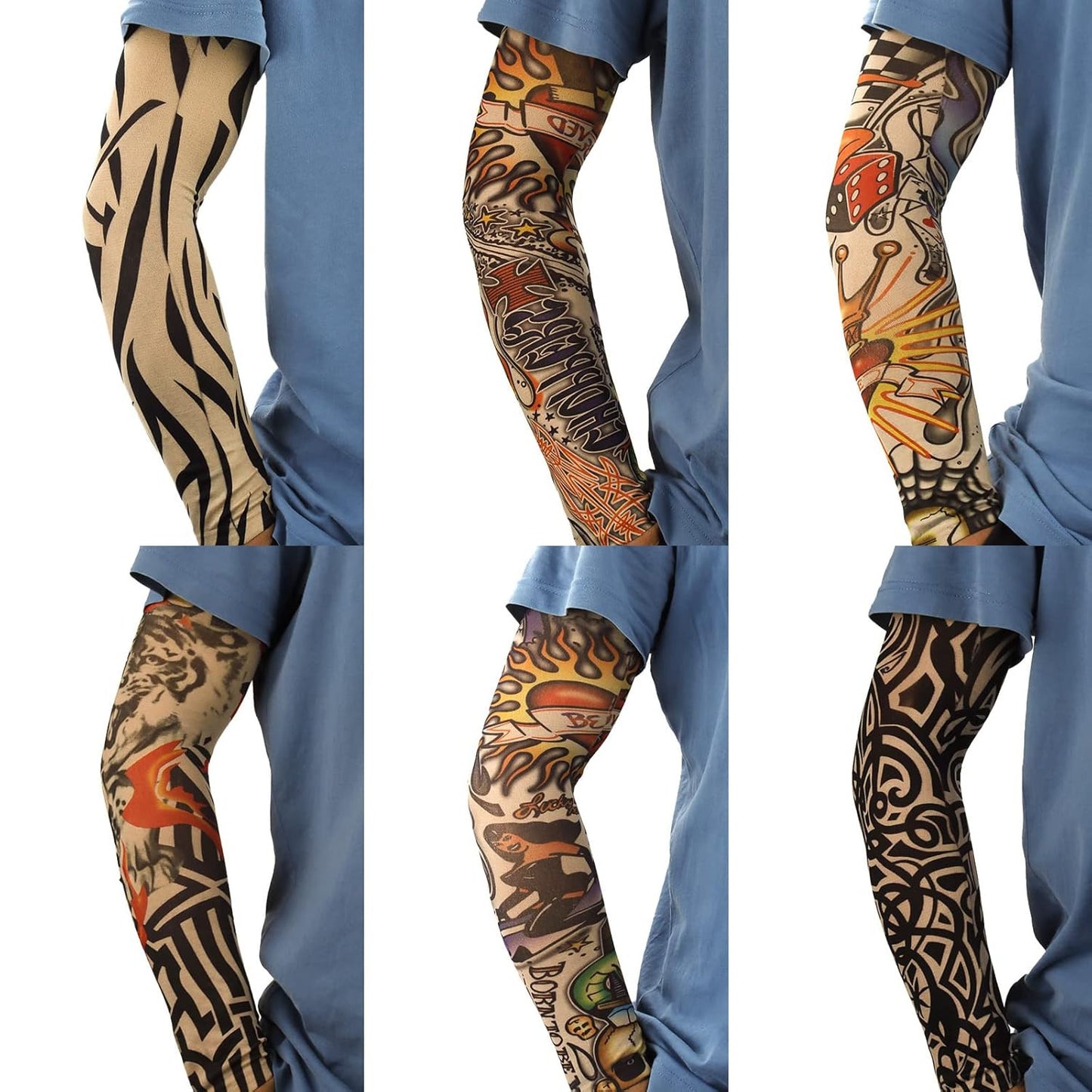 Tattoo Sleeves for Men, 6Pcs Arm Sleeves Fake Tattoos Sleeves to Cover Arms Sun