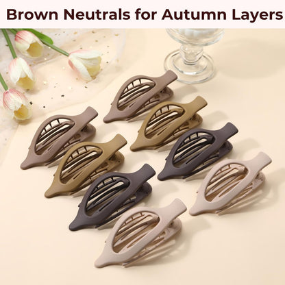 8 Pack Brown Flat Hair Clips – Neutral Matte French Brown Claw Clips for Women,