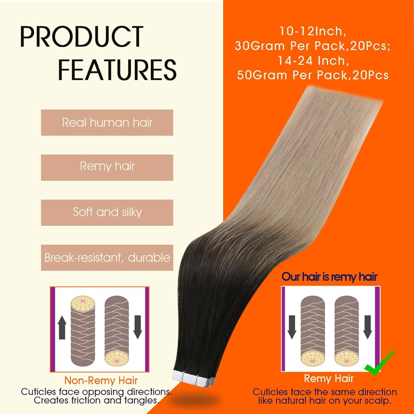 Tape in Extensions Black Ombre Ash Blonde 16 Inch Double Sided Tape in Hair Exte