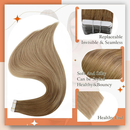 Tape in Hair Extensions 22Inch Double Sided Tape in Hair Ombre Color 10 Golden B