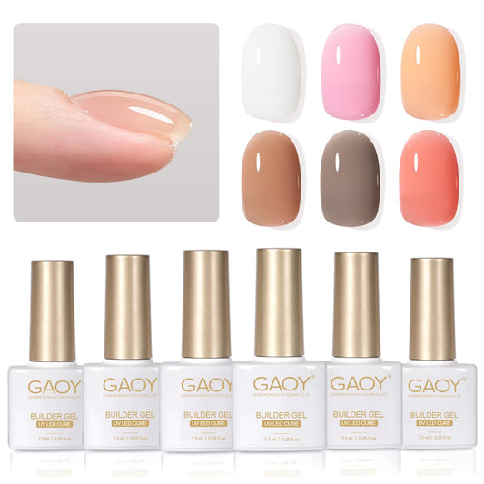 6 Colors Builder Gel Set for Nails, Milky White Pink Nude Jelly Nail Strengthene