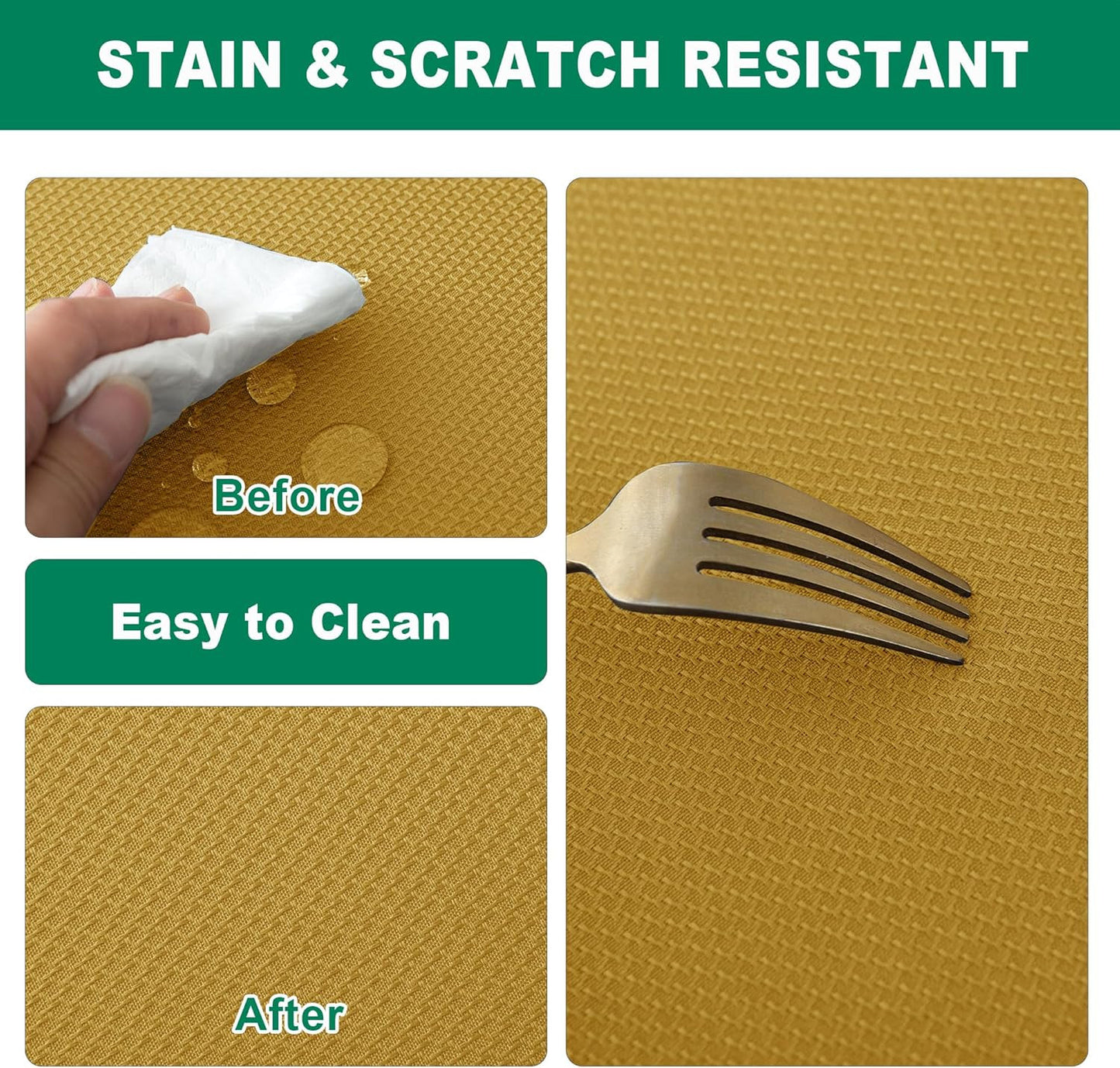 Textured Fabric round Christmas Table Cloths 108", Gold Water Resistant Table Co