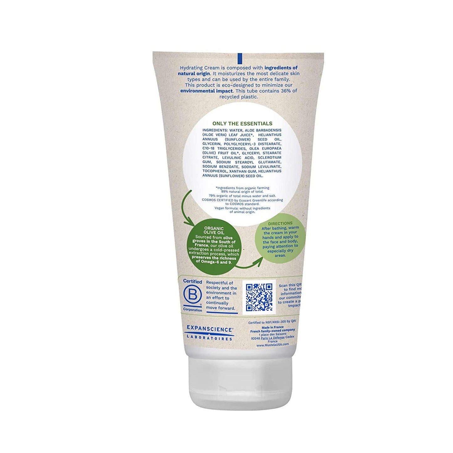 Mustela Certified Organic Hydrating Cream - Natural Body Lotion W/ Olive Oil, Al