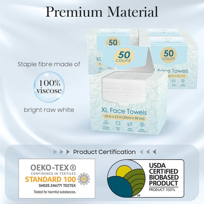 200 Count (4 Box) XL Disposable Face Towels 10” X 12”, 100% Viscose Fibre, Soft