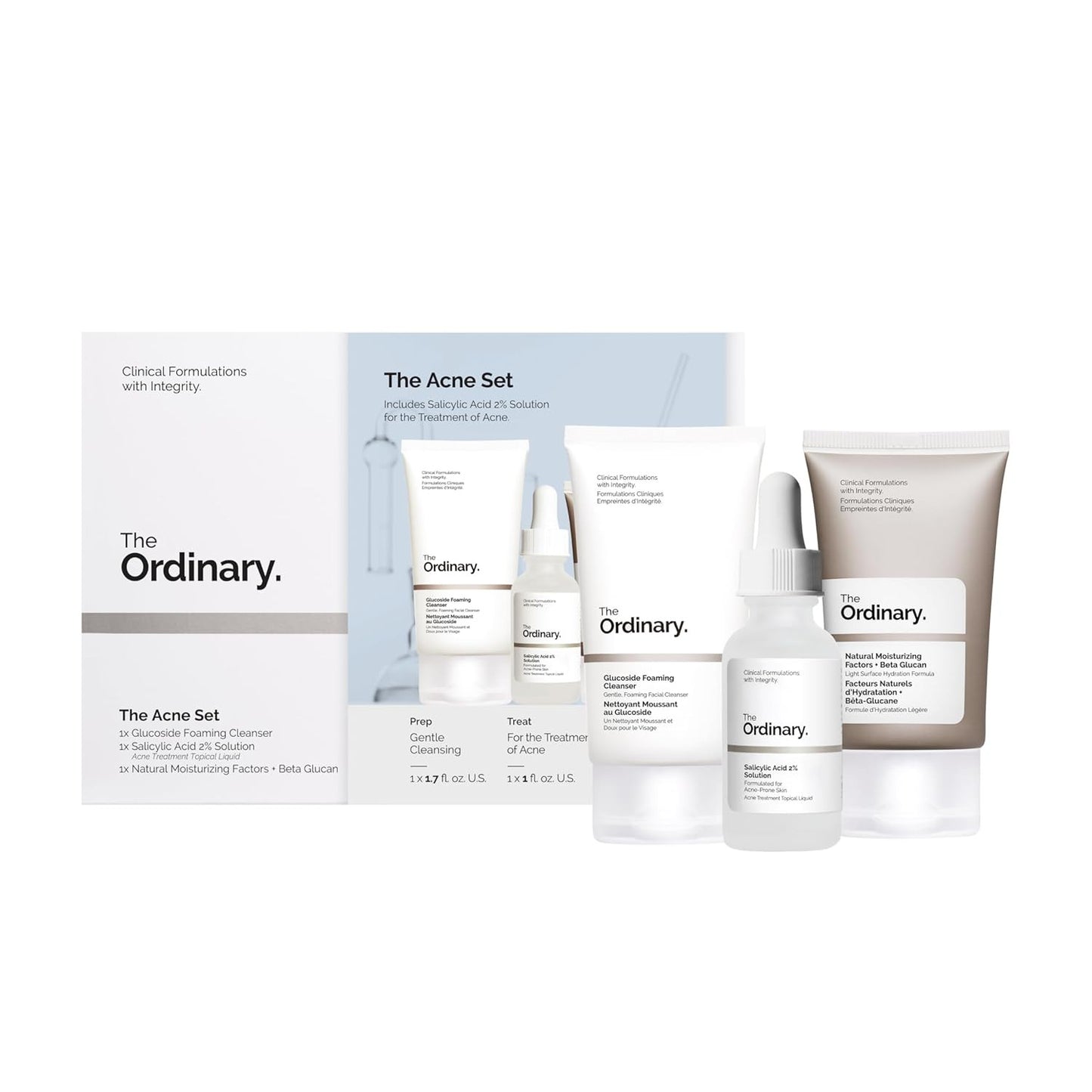The Ordinary the Acne Set, 3-Step Skin Regimen with Glucoside Foaming Cleanser,