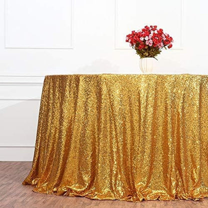Yellow Gold Sequin Tablecloth 120-Inch Sparkly Overlay round Glitter Table Cover