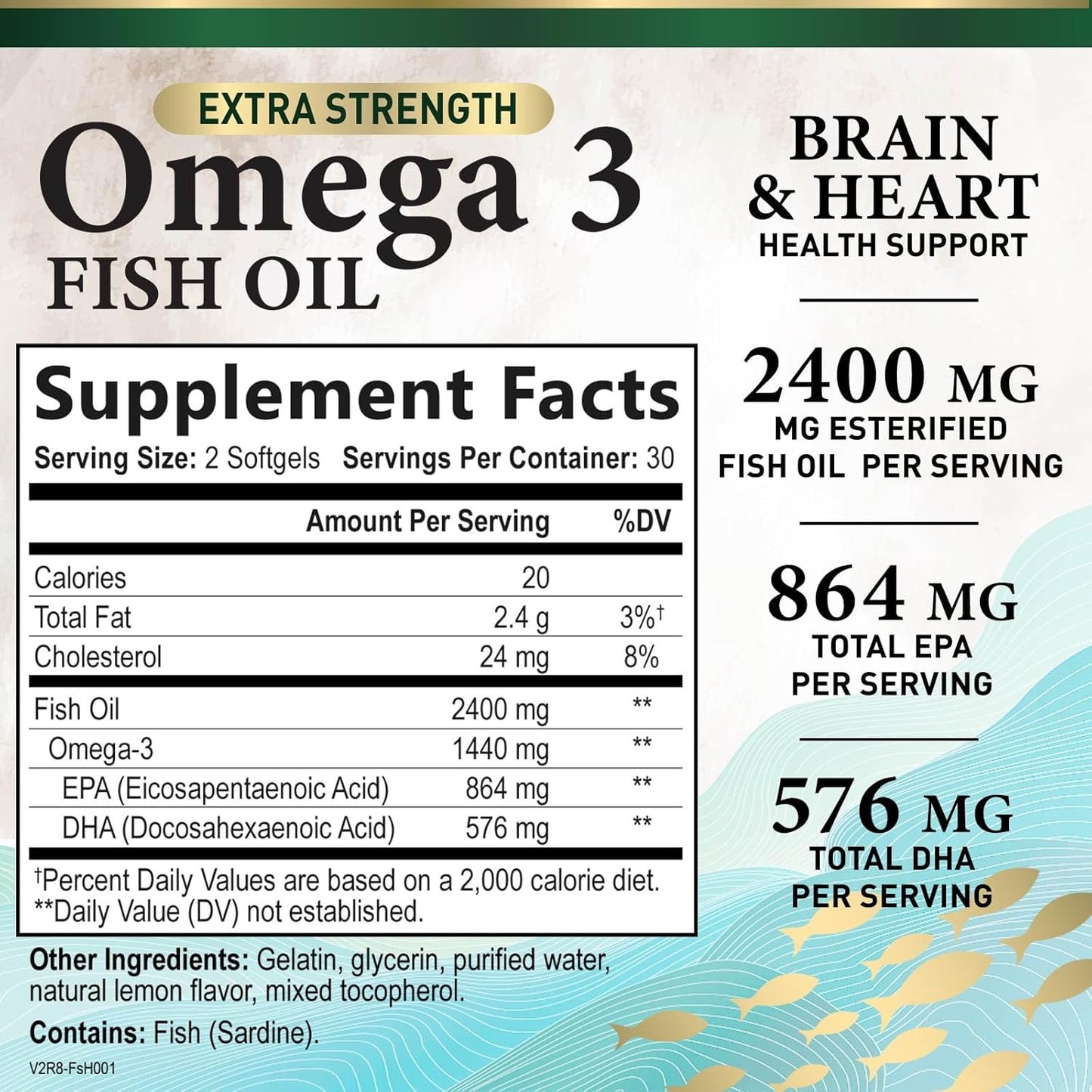 Omega 3 Fish Oil Triple Strength 1200 Mg, Omega-3 Supplements, Natural Brain Hea