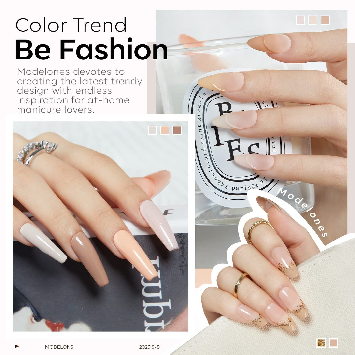 Nude Gel Nail Polish Set 6 Colors, Nuetral Skin Tones Beige Taupe Ivory White Gr