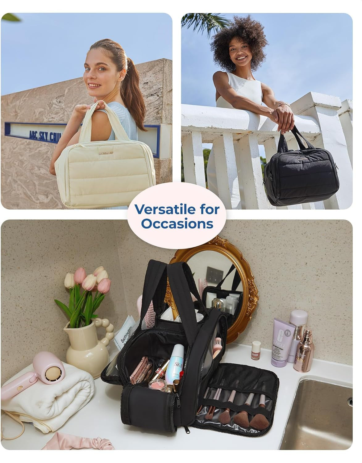 Travel Toiletry Bag, Lightweight Large Wide-Open Travel Bag for Women, Puffy Cos