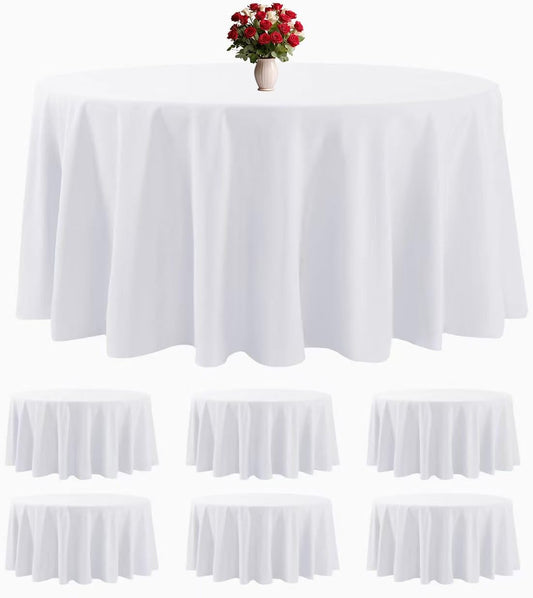 6 Pack White round Tablecloths 120 Inches Table Cloth Stain and Wrinkle Resistan