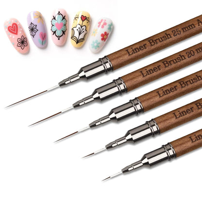 Wood Grain Nail Art Pens, Liner Brushes Set, 5PCS Brown Color Nail Tools for Lon