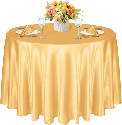 1 Pack 120 Inch round Tablecloth Satin Gold round Table Cover, Silky Satin Dinin
