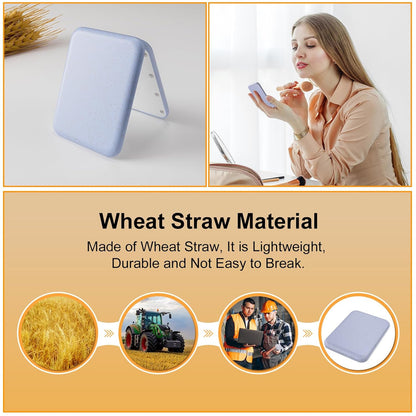 Wheat Straw Pocket Mirror, 1X/3X Magnification Travel Mirror for Purse, Folding