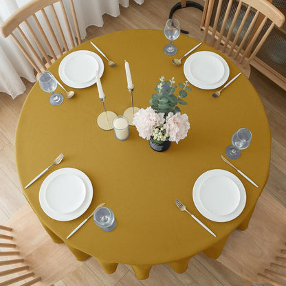 Textured Fabric round Christmas Table Cloths 108", Gold Water Resistant Table Co