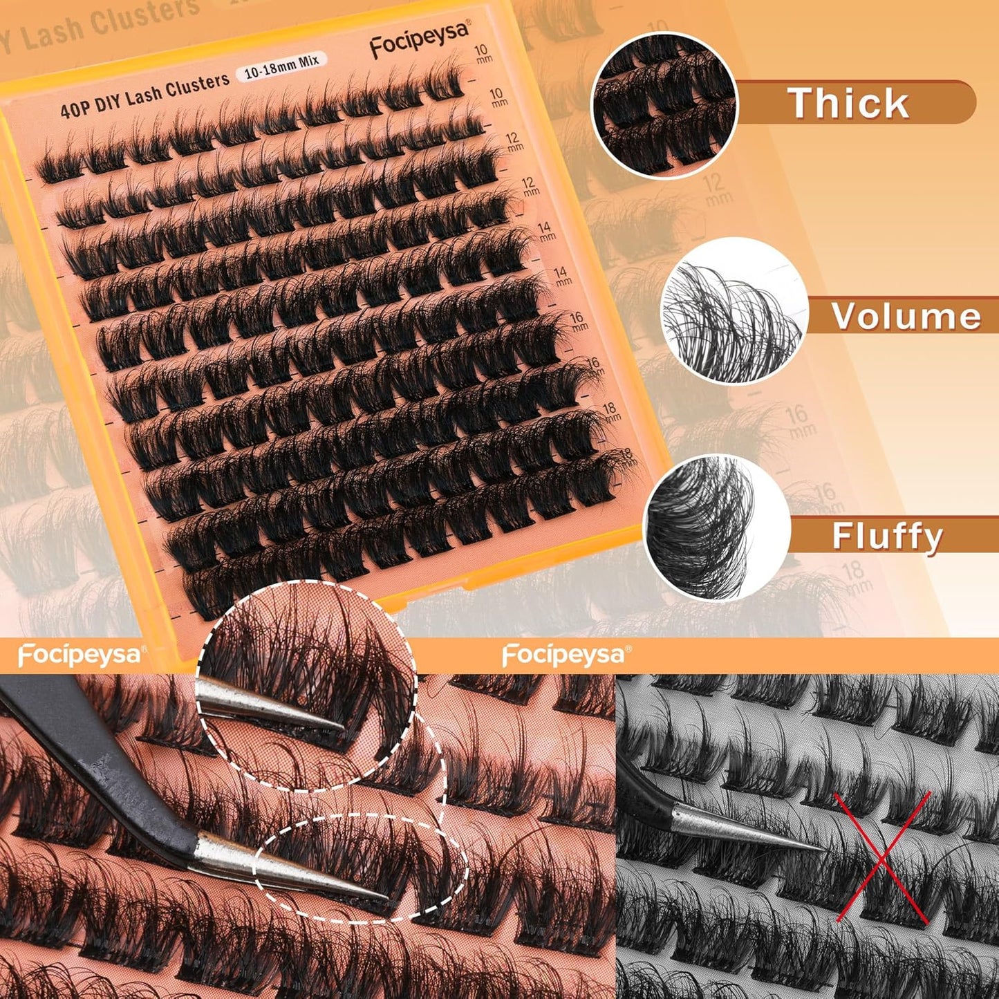 Thick Lash Extension Kit Full Volume Lash Clusters 40P Eyelash Extension Kit DIY