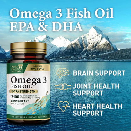 Omega 3 Fish Oil Triple Strength 1200 Mg, Omega-3 Supplements, Natural Brain Hea