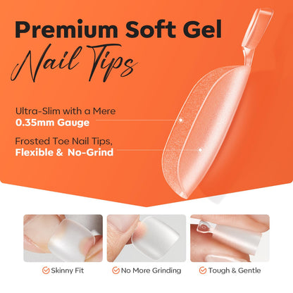 Toe Nail Tips Short Square Soft Gel Tips Squoval Fake Toe Nails Matte Full Cover