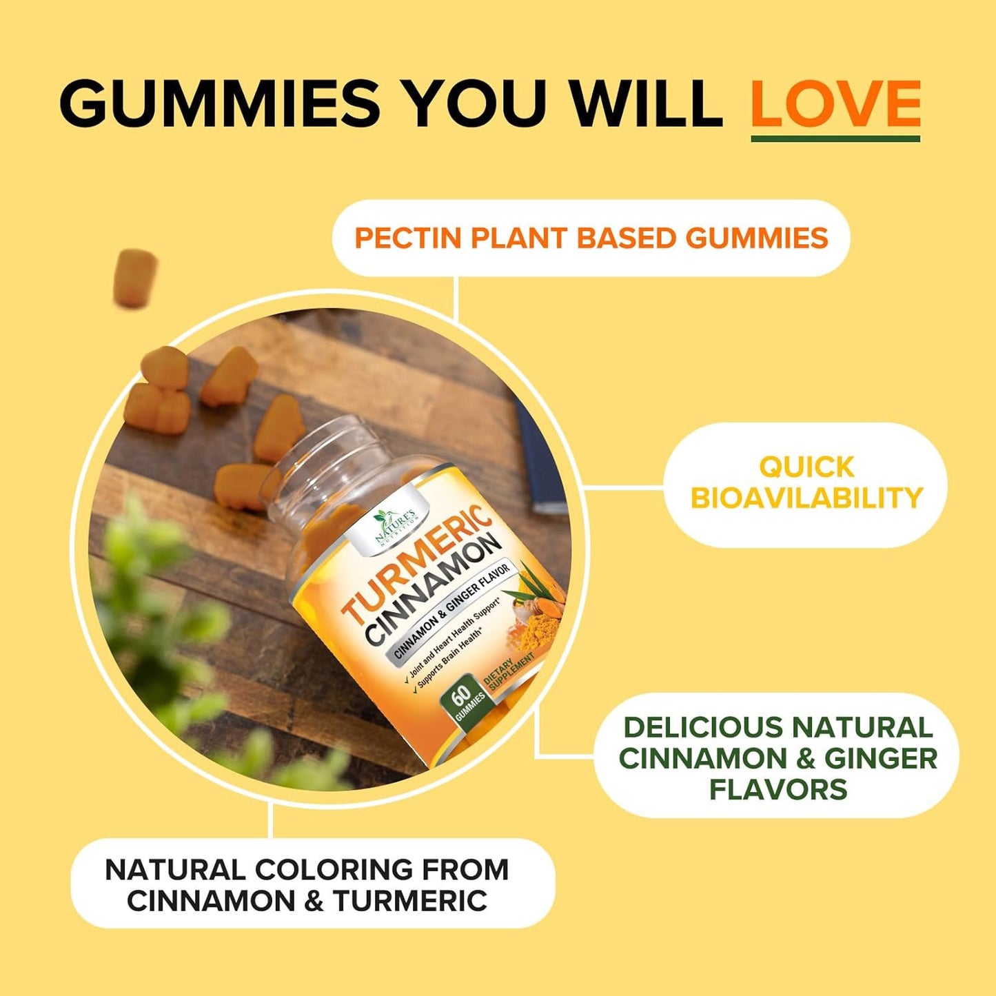 Turmeric Curcumin Supplement Gummies with Ginger & Cinnamon, 95% Curcuminoids Tu