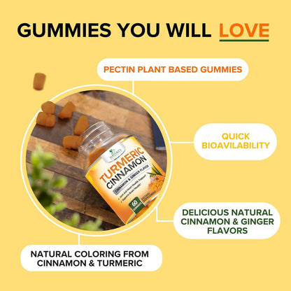 Turmeric Curcumin Supplement Gummies with Ginger & Cinnamon, 95% Curcuminoids Tu