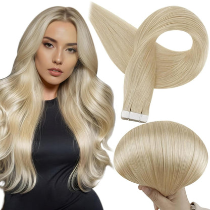Tape in Hair Extensions 18 Inch PU Tape Hair Extensions Color 613 Blonde Remy Hu