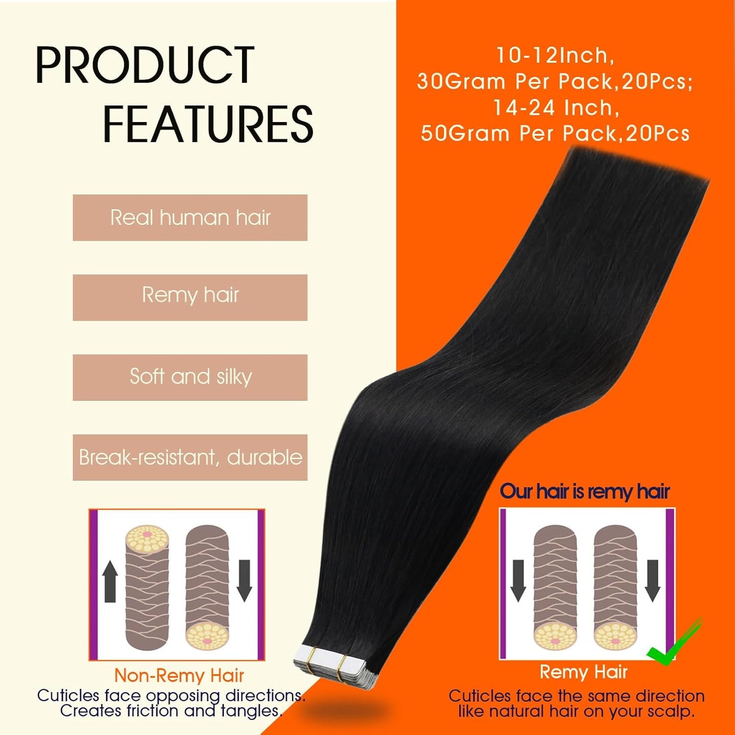 Tape in Hair Extensions Real Human Hair 10Inch Remy Seamless Tape Hair Extension