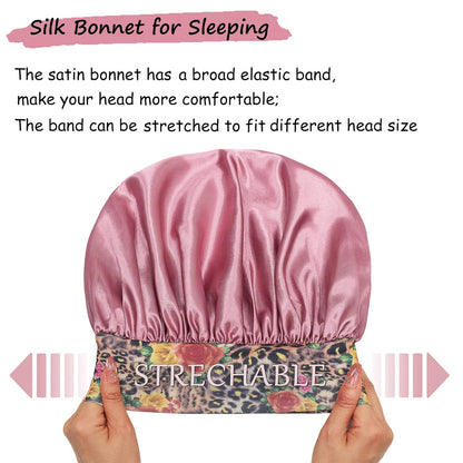 3 Pack Satin Bonnet Silk Hair Bonnet for Sleeping, Sleep Bonnets for Women Large