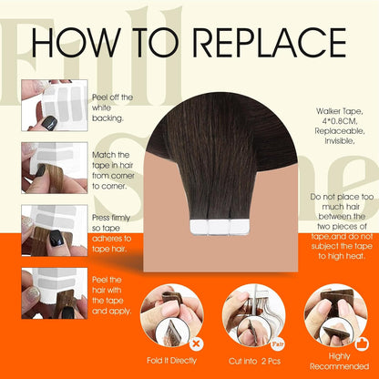 Tape Ins Real Human Hair Extensions 16Inch Dark Brown Color Seamless Tape in Ext