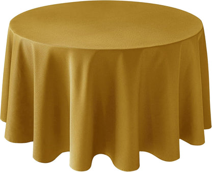 Textured Fabric round Christmas Table Cloths 108", Gold Water Resistant Table Co