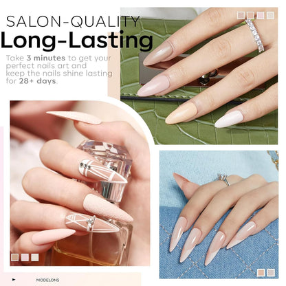 Nude Gel Nail Polish Set 6 Colors, Nuetral Skin Tones Beige Taupe Ivory White Gr