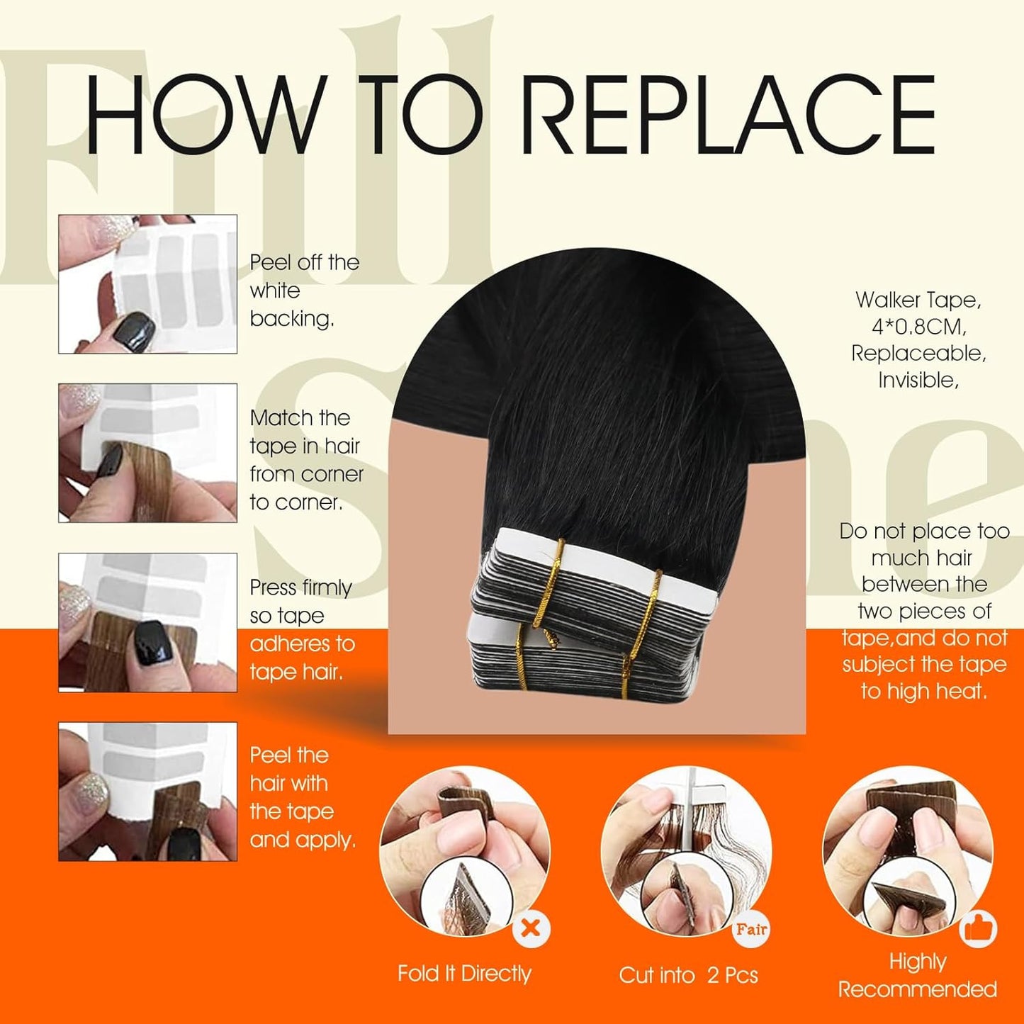 Tape Ins Human Hair Extensions off Black Tape in Extensions Double Sided Color 1