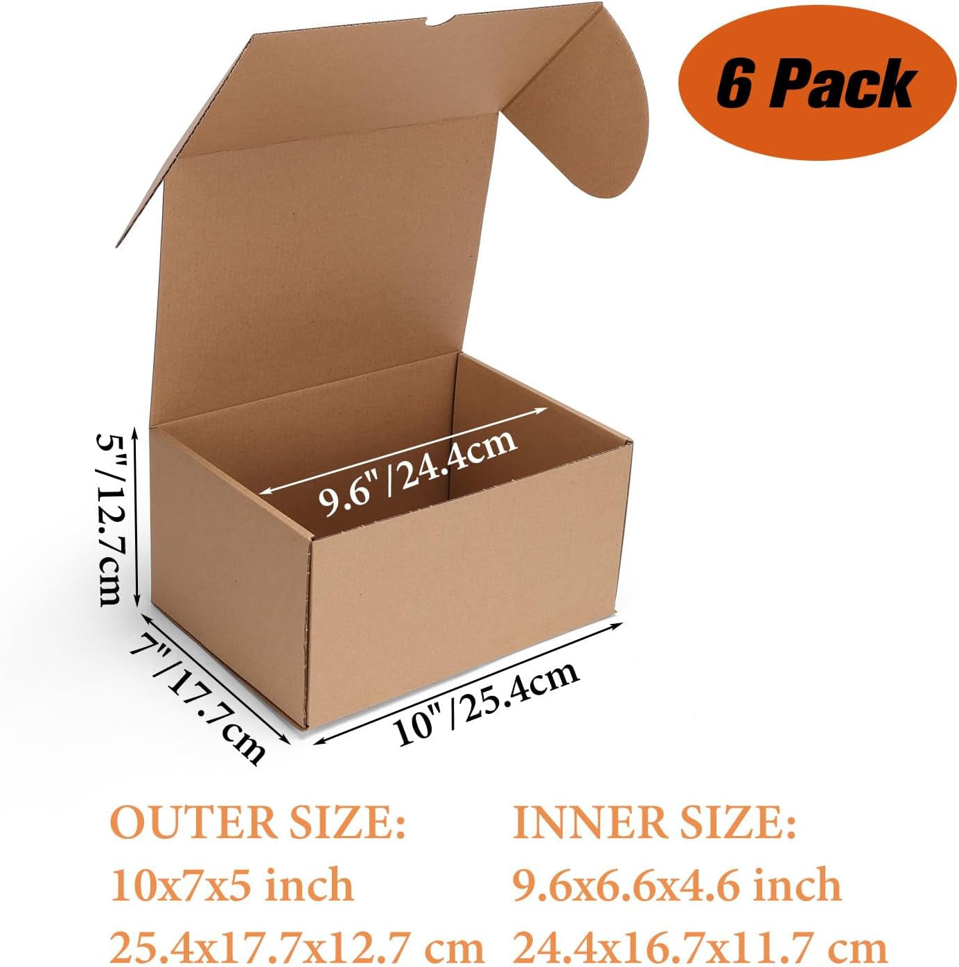 10X7X5 Inch Shipping Boxes 6 Pack Brown, Tab Lock Tuck Top Mailer Boxes for Pack