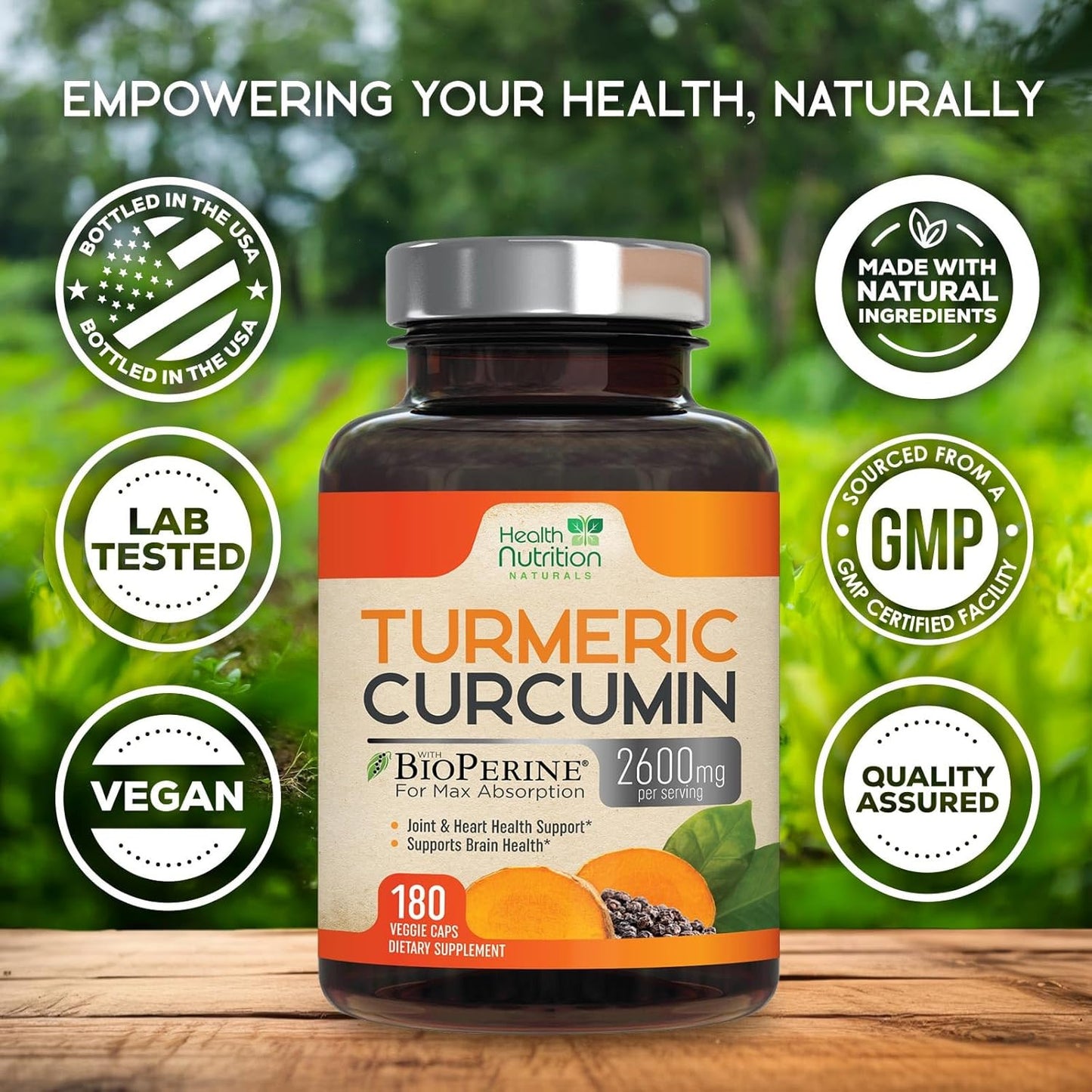 Turmeric Curcumin Supplement 2600Mg - 95% Curcuminoids with Organic Turmeric & B