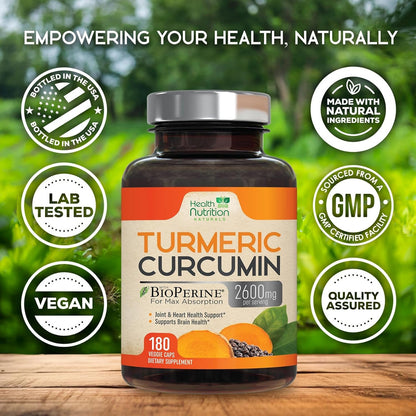 Turmeric Curcumin Supplement 2600Mg - 95% Curcuminoids with Organic Turmeric & B