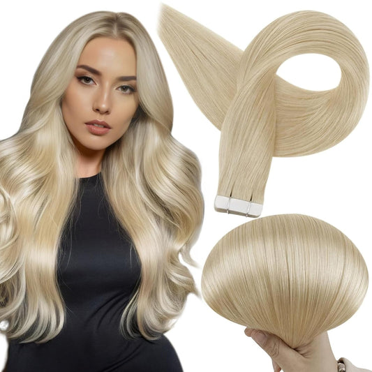 Tape in Hair Extensions 18 Inch PU Tape Hair Extensions Color 613 Blonde Remy Hu
