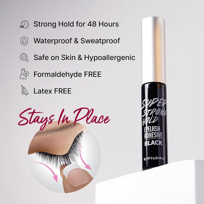 Super Strong Hold Eyelash Adhesive, Waterproof, 48-Hour Long-Lasting Lash Glue,