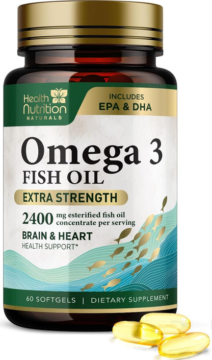 Omega 3 Fish Oil Triple Strength 1200 Mg, Omega-3 Supplements, Natural Brain Hea
