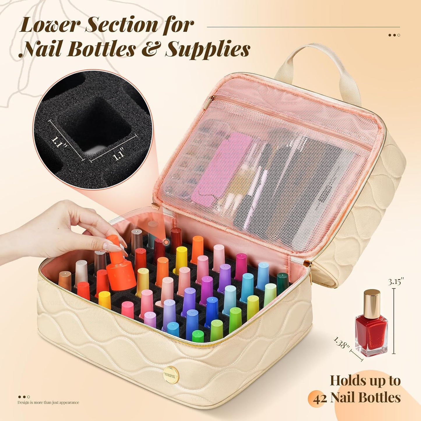 Nail Polish Organizer Case Holds 42+ Bottles (15Ml/0.5 Fl.Oz), 2-Layer Nail Kit