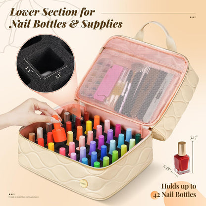 Nail Polish Organizer Case Holds 42+ Bottles (15Ml/0.5 Fl.Oz), 2-Layer Nail Kit